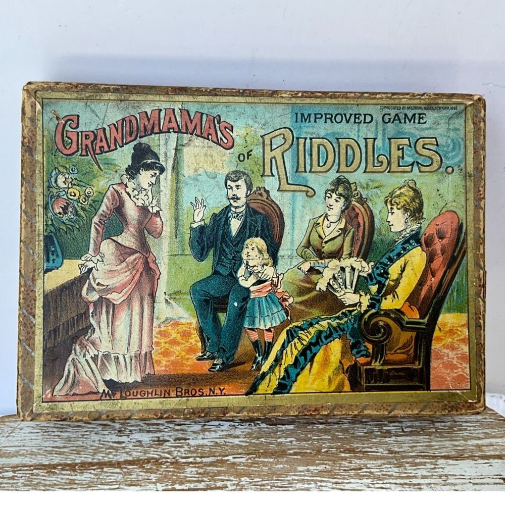 RARE Victorian game Grandmama's Improved Game of Riddles 1887 McLoughlin Bros NY